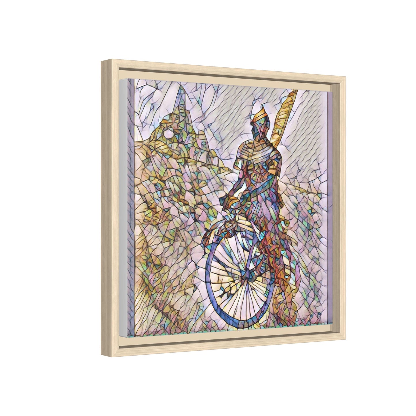 Cyclist Stained Glass Art Print — Framed Matte Canvas