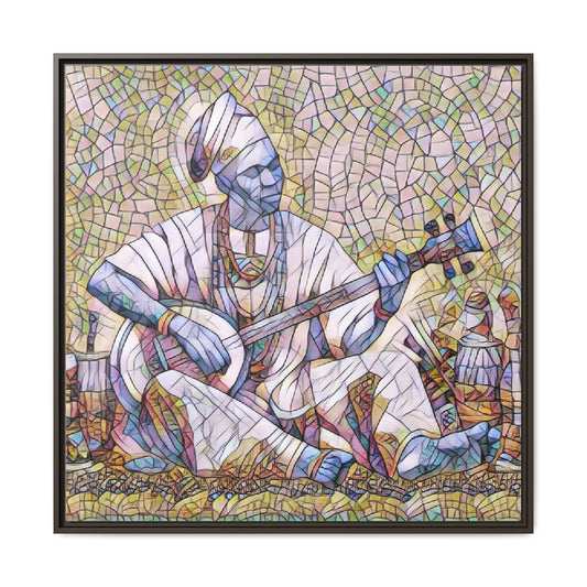 Framed Mosaic Musician Canvas Art — African Griot with Kora