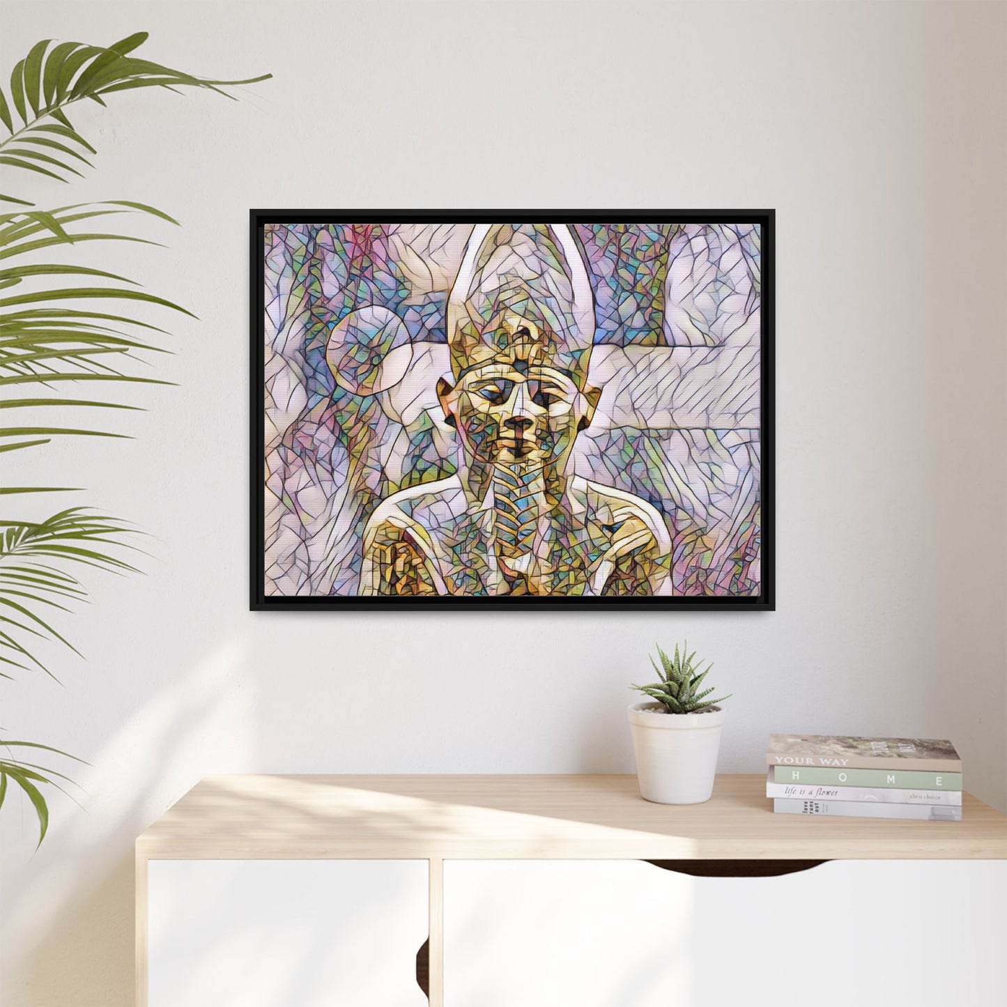 Egyptian Pharaoh Stained-Glass Style Matte Canvas Print, Framed