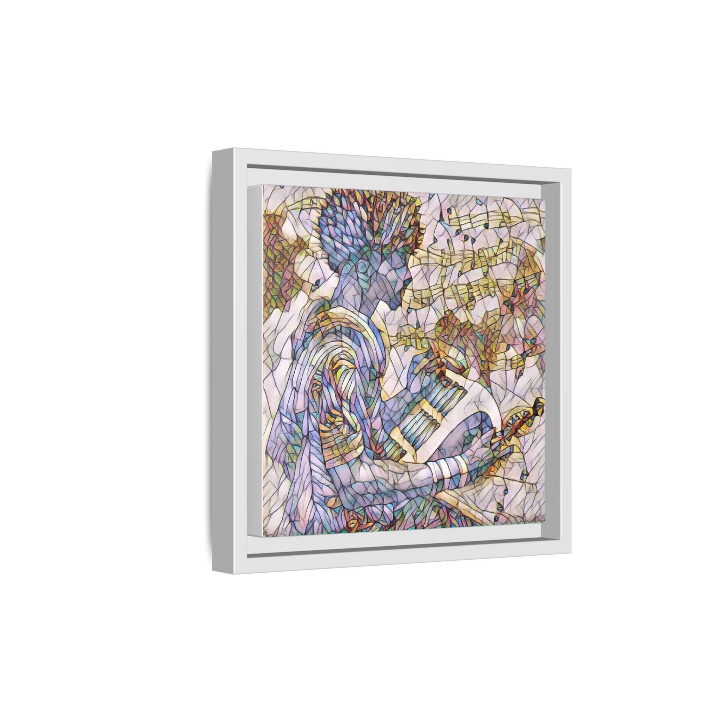 Abstract Jazz Musician Framed Canvas Art — Colorful Stained-Glass Style Wall Decor