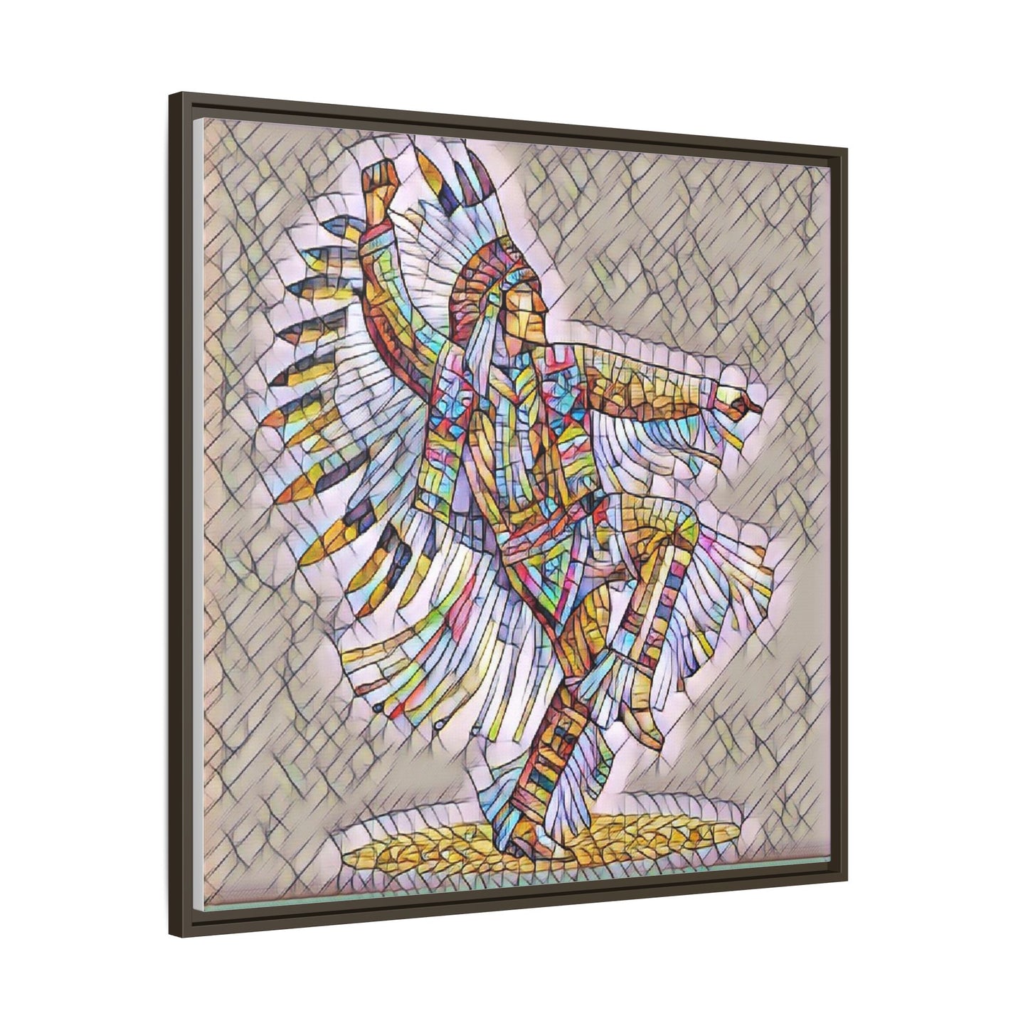 Colorful Native Dancer Framed Canvas Art — Stained Glass Style Wall Decor
