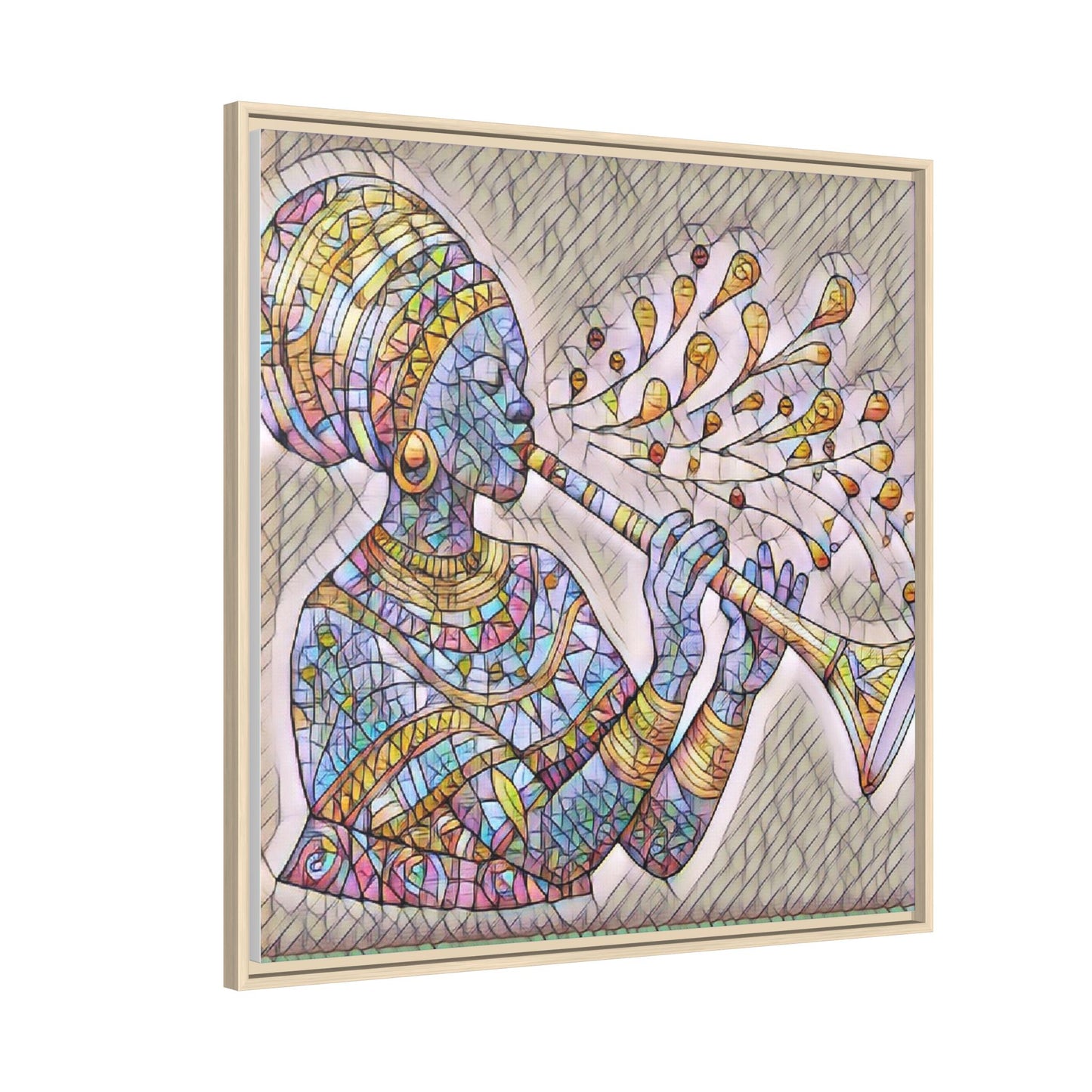 Framed Matte Canvas Art – Colorful African Musician Trumpet Print
