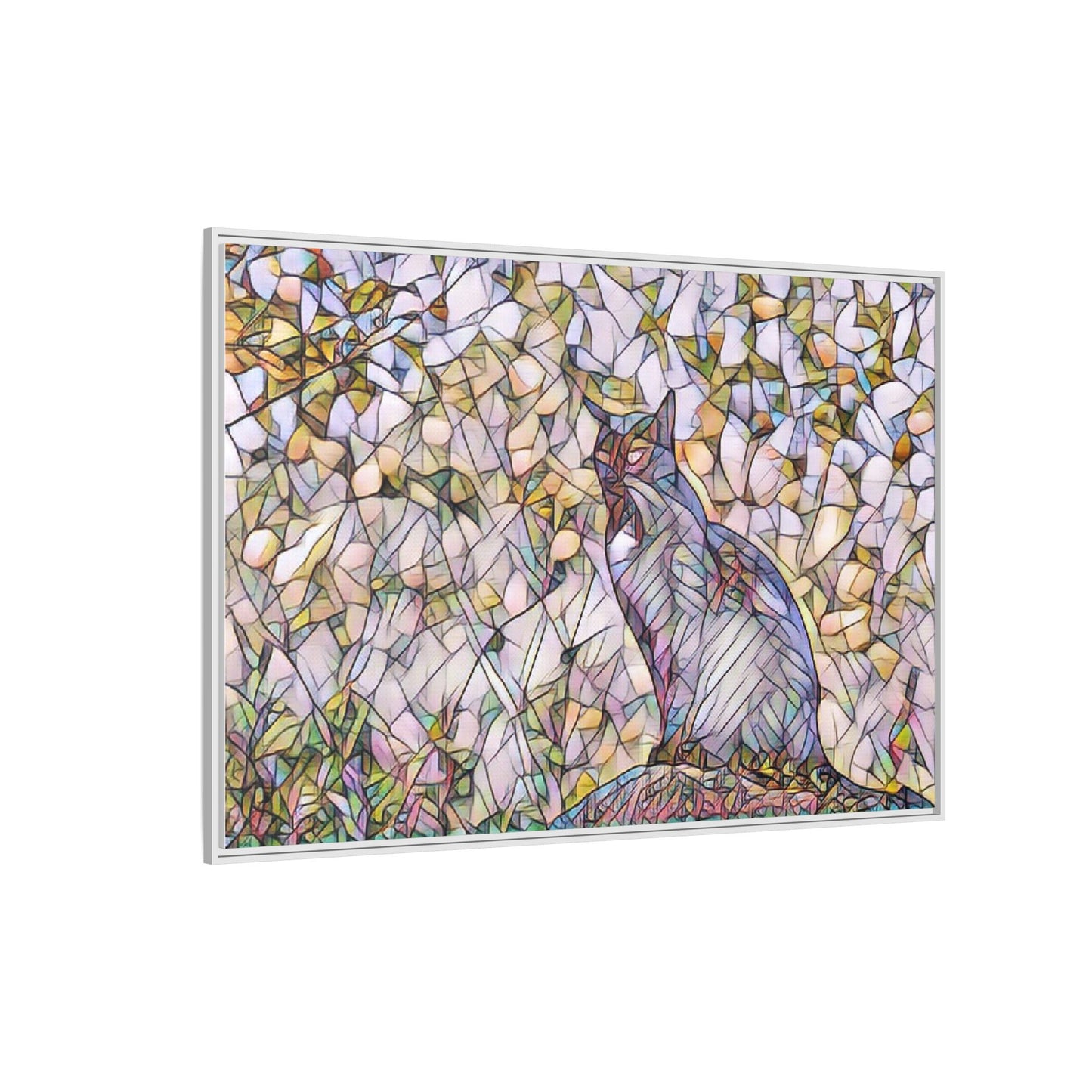 Framed Canvas Art - Stained Glass Heron Nature Print