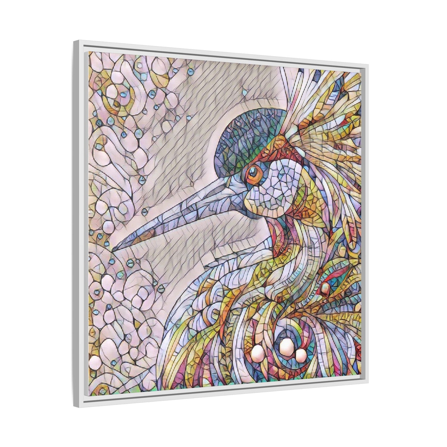 Colorful Stained-Glass Heron Matte Canvas Framed Wall Art