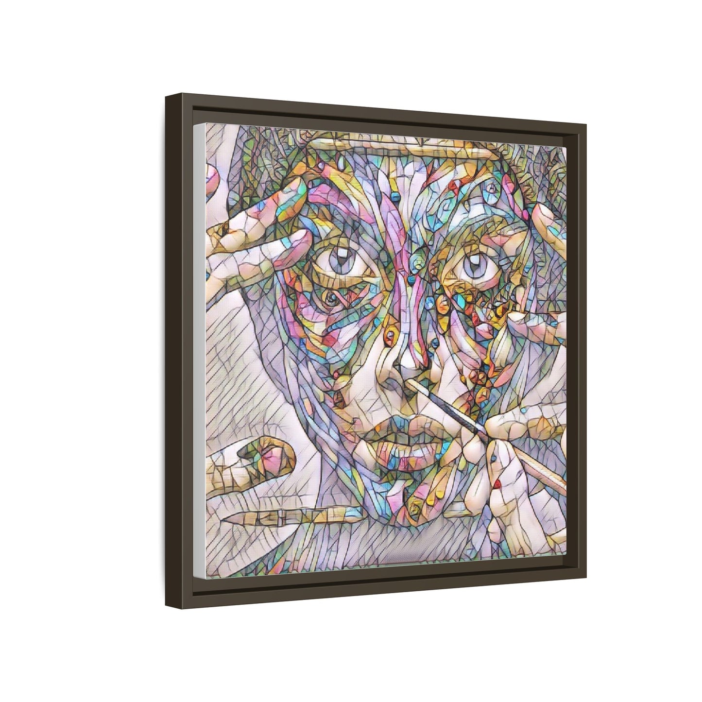 Framed Abstract Mosaic Face Canvas — Colorful Modern Wall Art