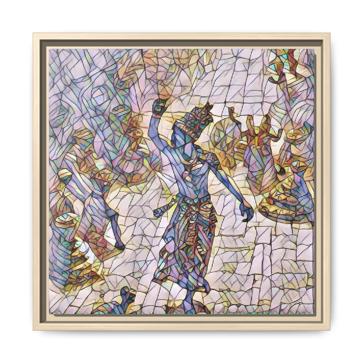 Framed Canvas Art — Colorful Mosaic Krishna Dance Print