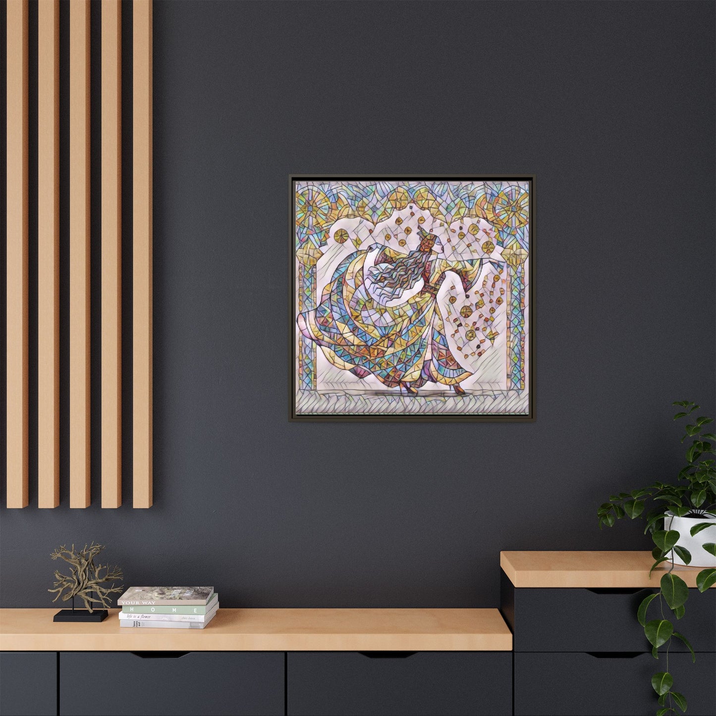 Stained Glass Dancing Dervish Framed Canvas Art
