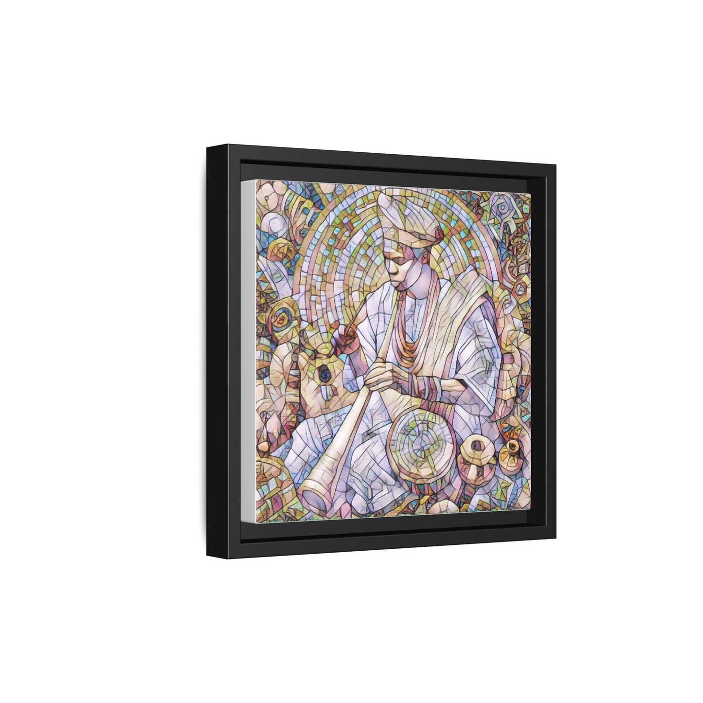 Framed Matte Canvas Print — African Drummer Mosaic Art