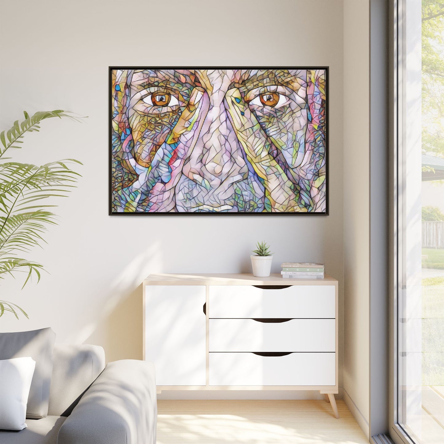 Abstract Stained-Glass Face Matte Canvas Framed Wall Art