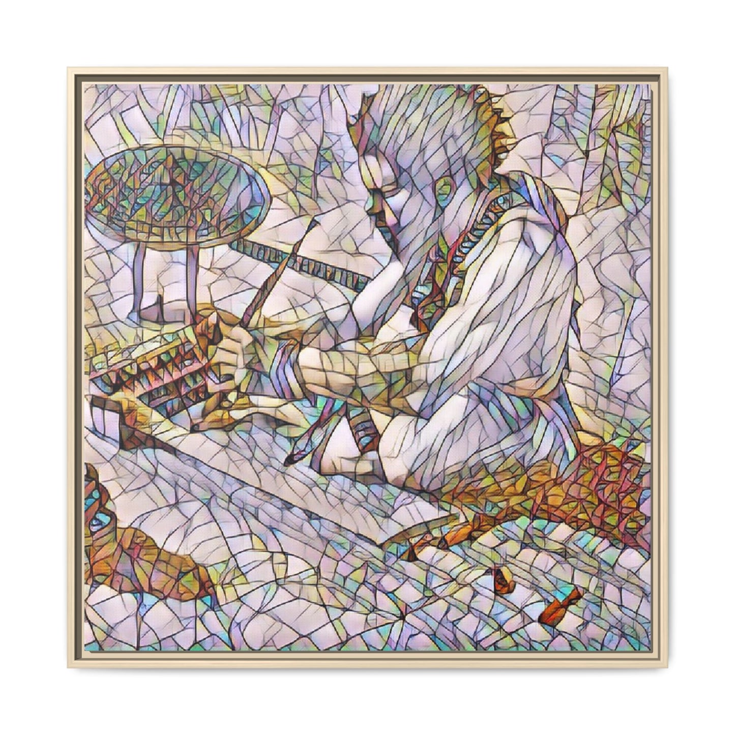 Framed Matte Canvas — Abstract Drummer Mosaic Wall Art