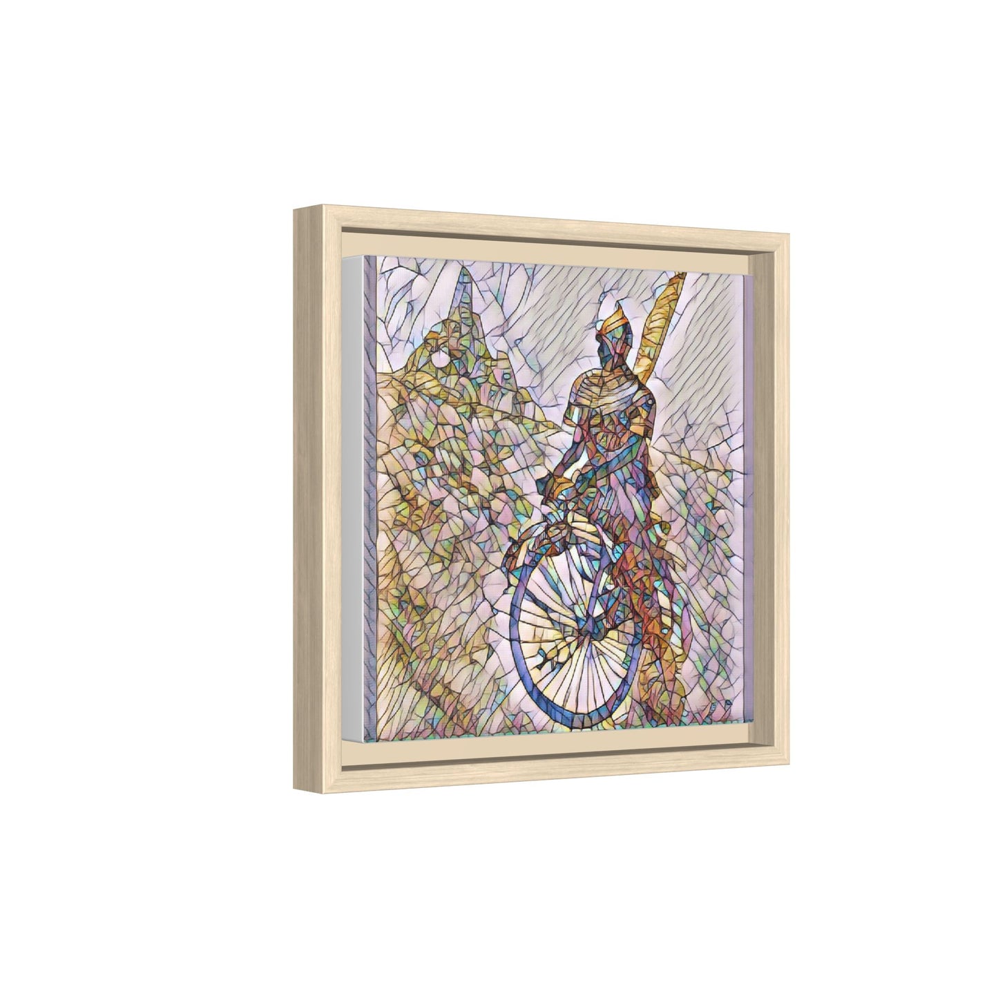 Cyclist Stained Glass Art Print — Framed Matte Canvas