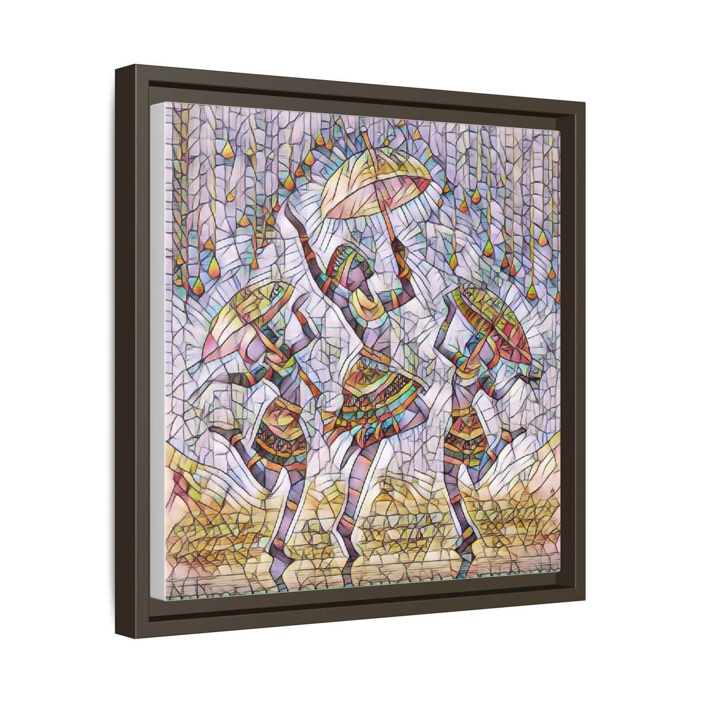 Colorful African Dance Framed Canvas Art — Umbrella Dancers Wall Decor