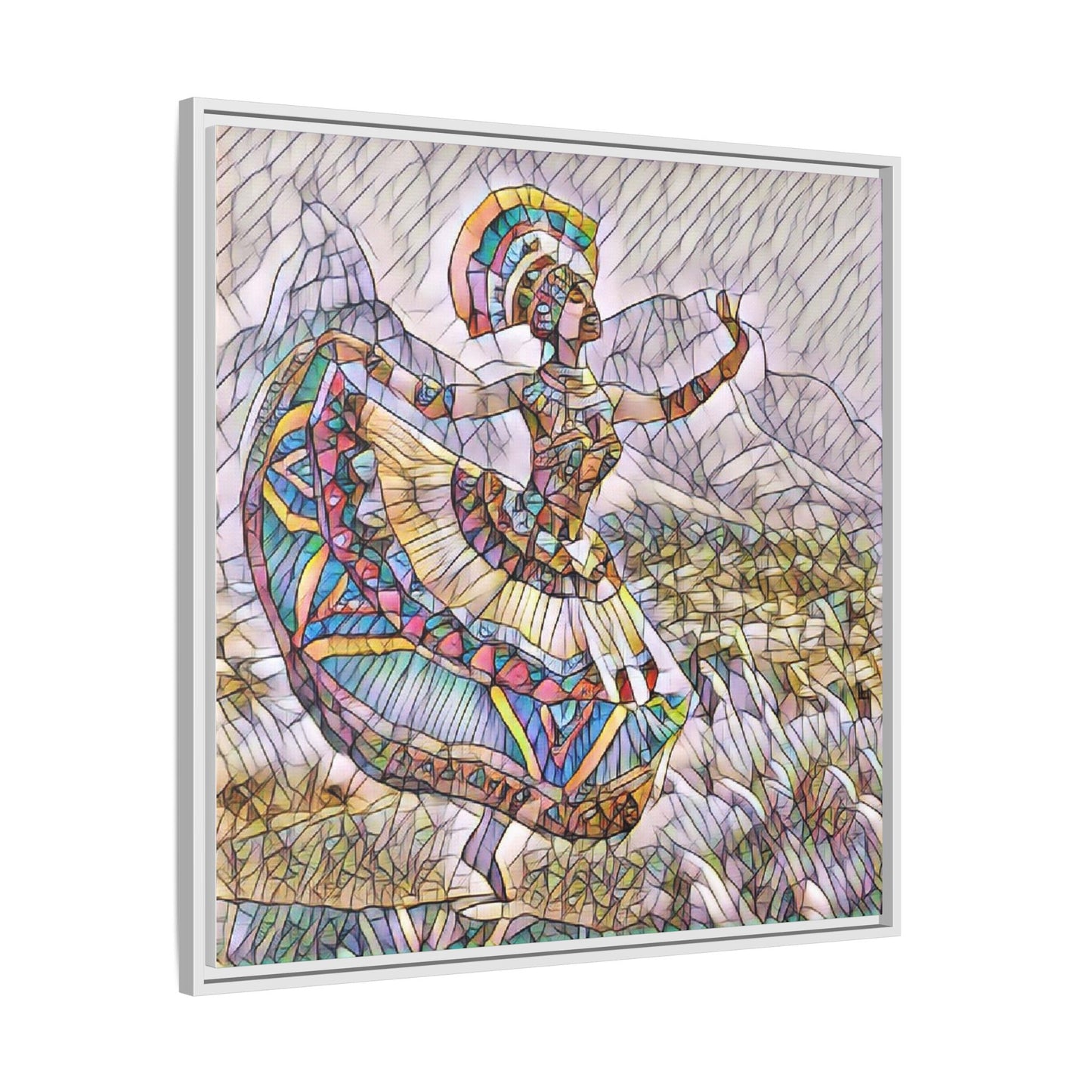 Ballerina Mosaic Framed Canvas Print — Colorful Ethnic Dance Wall Art