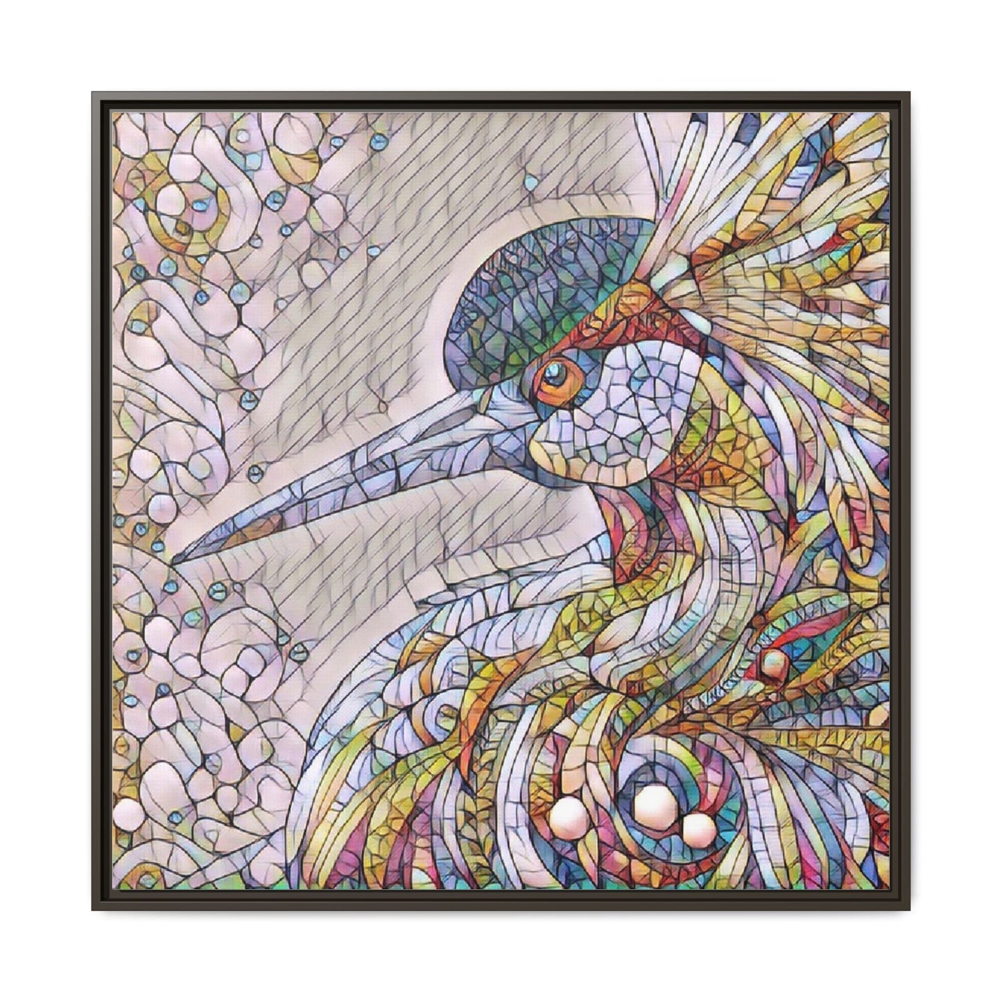 Colorful Stained-Glass Heron Matte Canvas Framed Wall Art