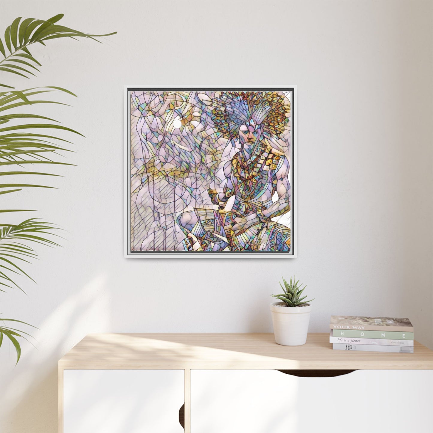 Framed Matte Canvas Art — Colorful Tribal Warrior Illustration