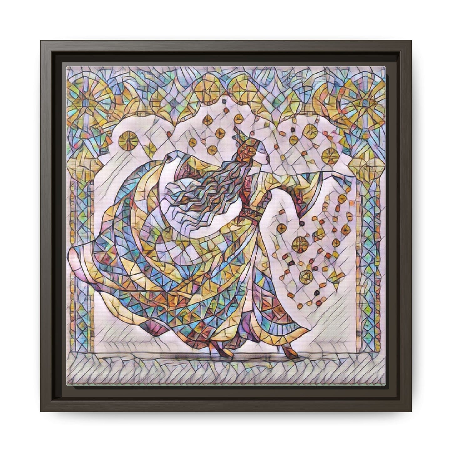 Stained Glass Dancing Dervish Framed Canvas Art