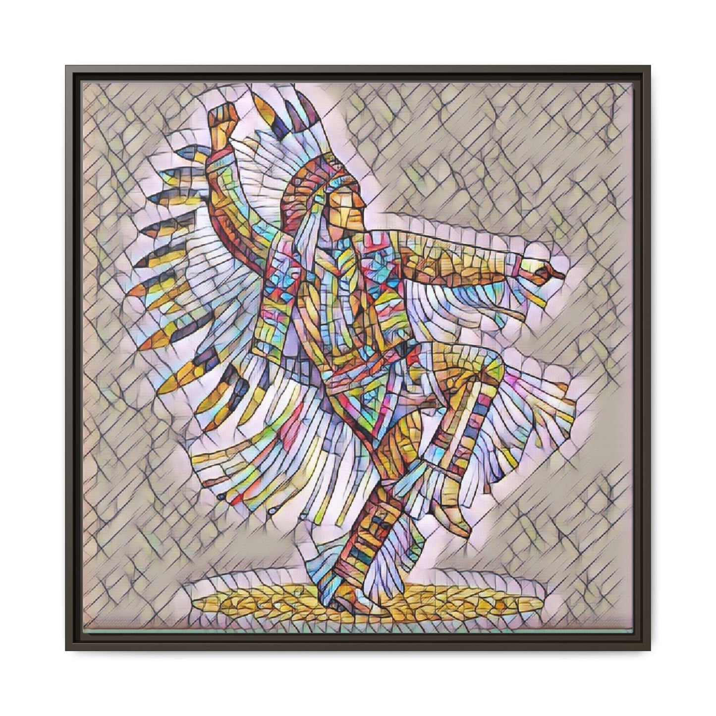 Colorful Native Dancer Framed Canvas Art — Stained Glass Style Wall Decor
