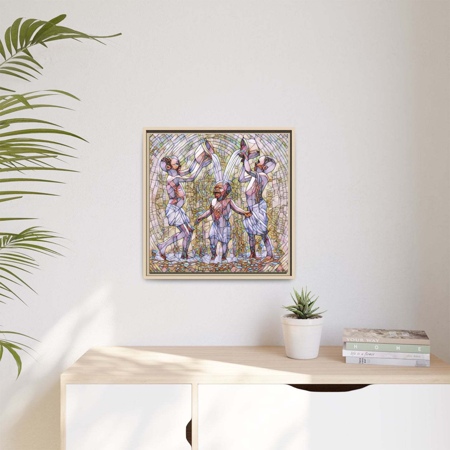 Framed Matte Canvas Art – Joyful Water Dance Family Stained-Glass Print