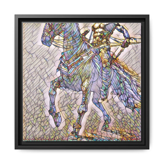 Stained Glass Style Knight on Horse — Framed Matte Canvas Wall Art
