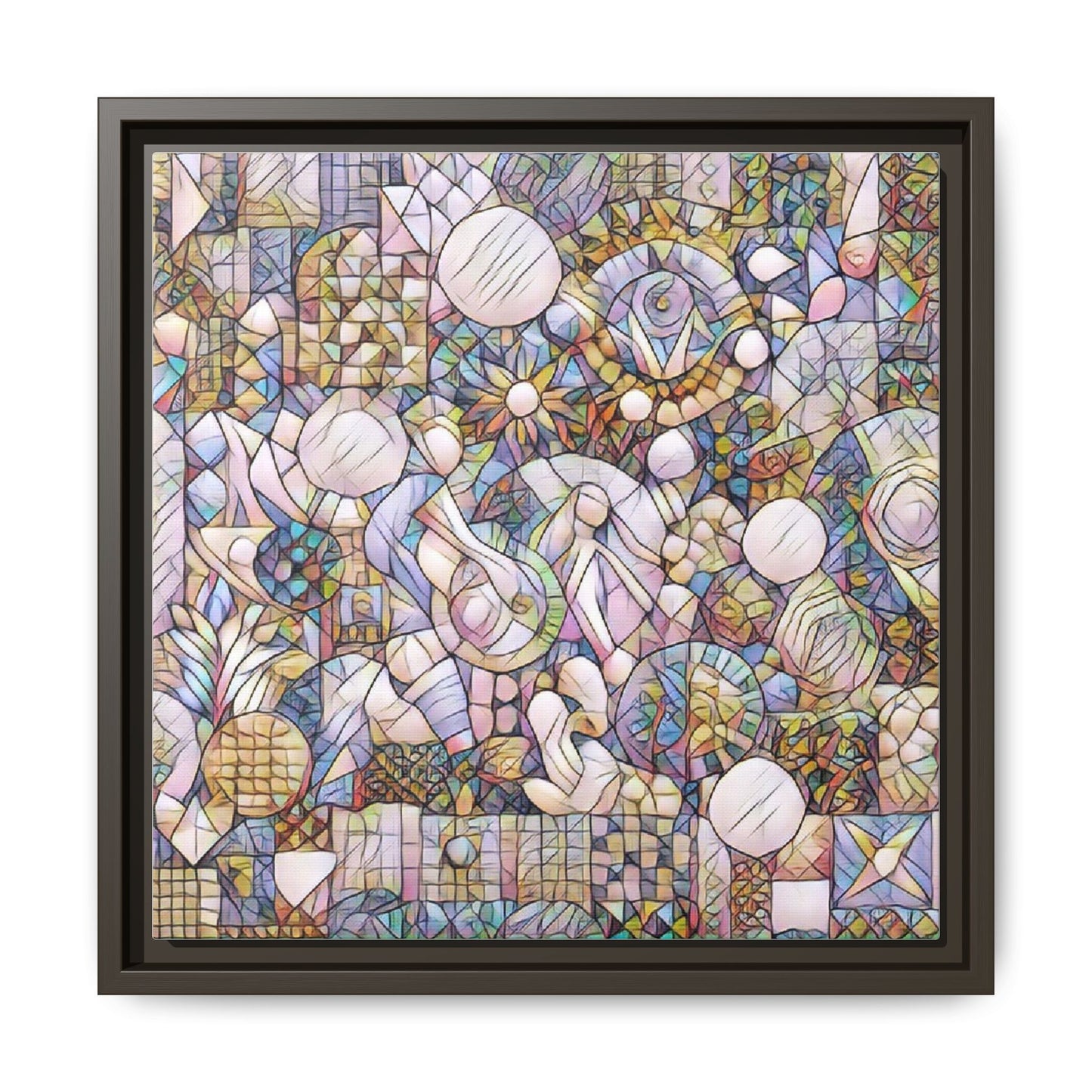 Abstract Geometric Mosaic Framed Canvas — Multicolor Modern Wall Art