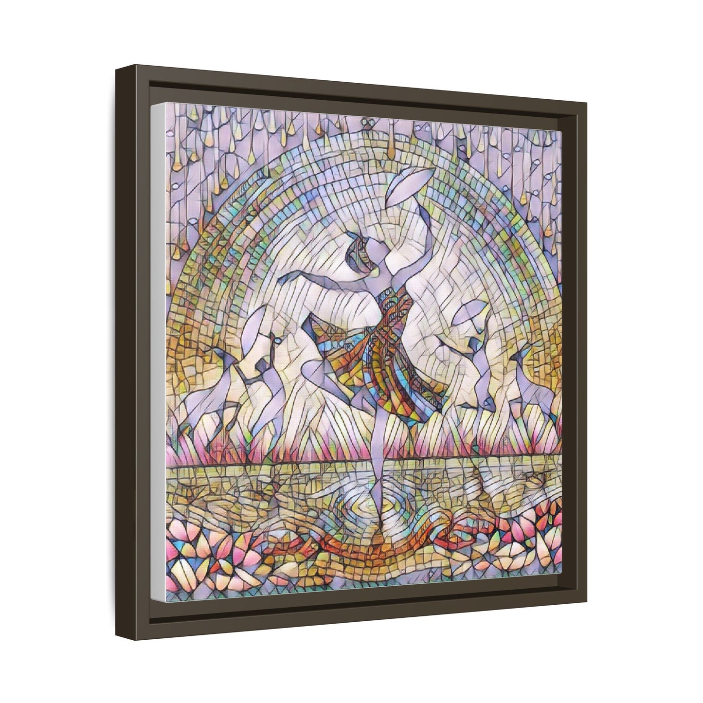 Stained Glass Ballerina Framed Canvas Art — Dancer Mosaic Wall Decor