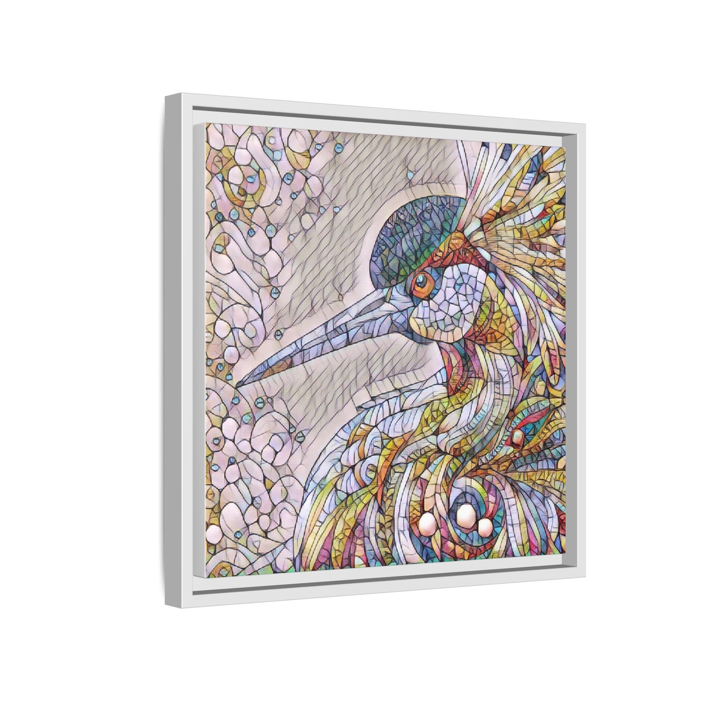 Colorful Stained-Glass Heron Matte Canvas Framed Wall Art