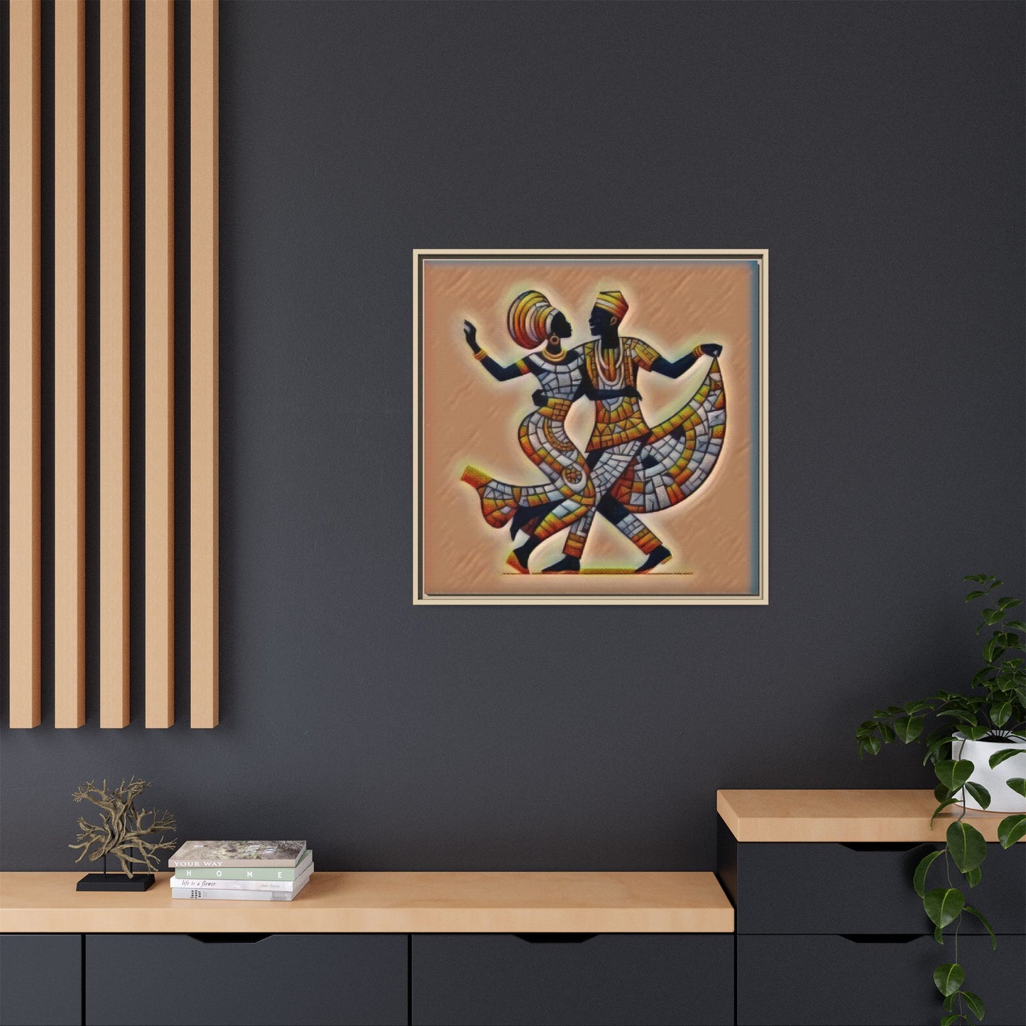 Framed African Dance Mosaic Art Print — Matte Canvas Wall Decor