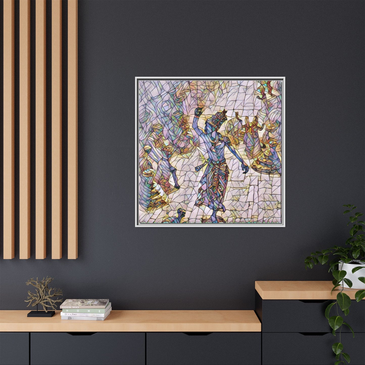 Framed Canvas Art — Colorful Mosaic Krishna Dance Print