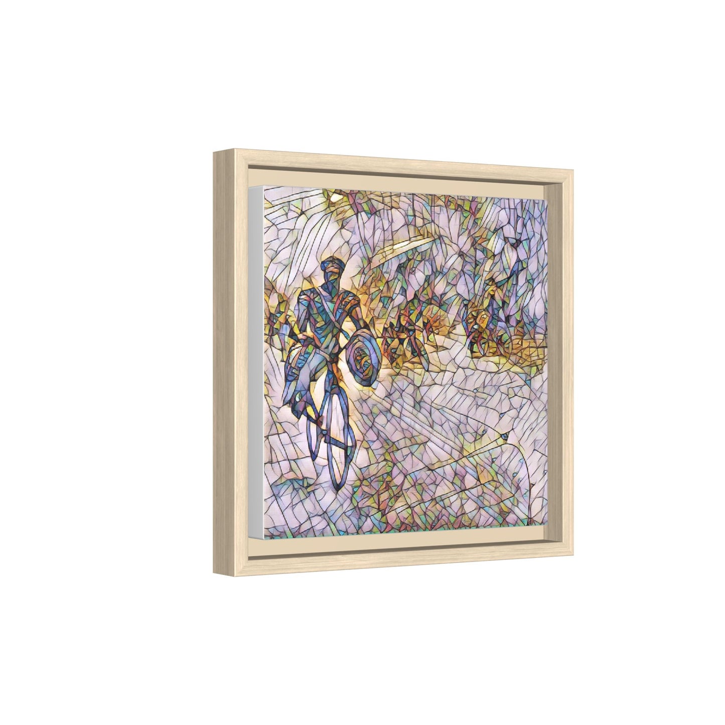 Cyclist Mosaic Matte Canvas Framed Wall Art — Colorful Biking Scene