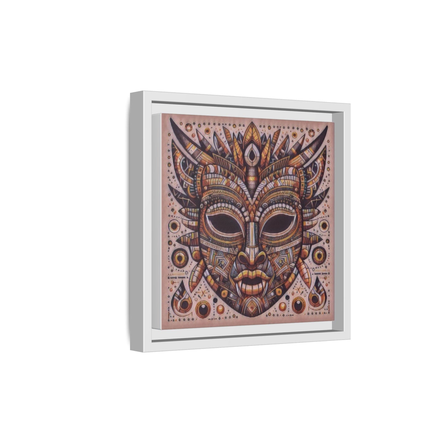 Tribal Mask Framed Canvas Art — Multicolor Matte Wall Decor
