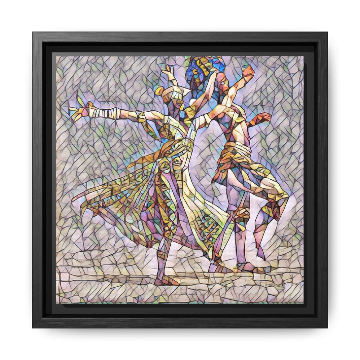 Framed Matte Canvas Wall Art — Abstract Dancers in Stained Glass Style