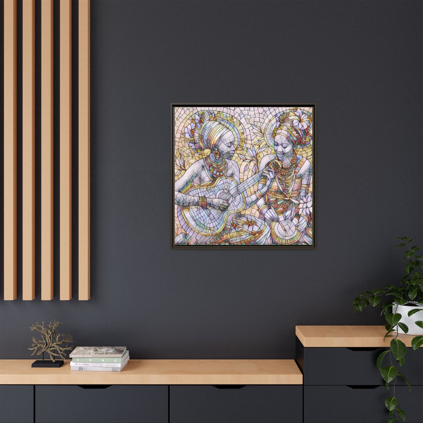 Framed Canvas Art – Colorful Mosaic Musicians Wall Decor