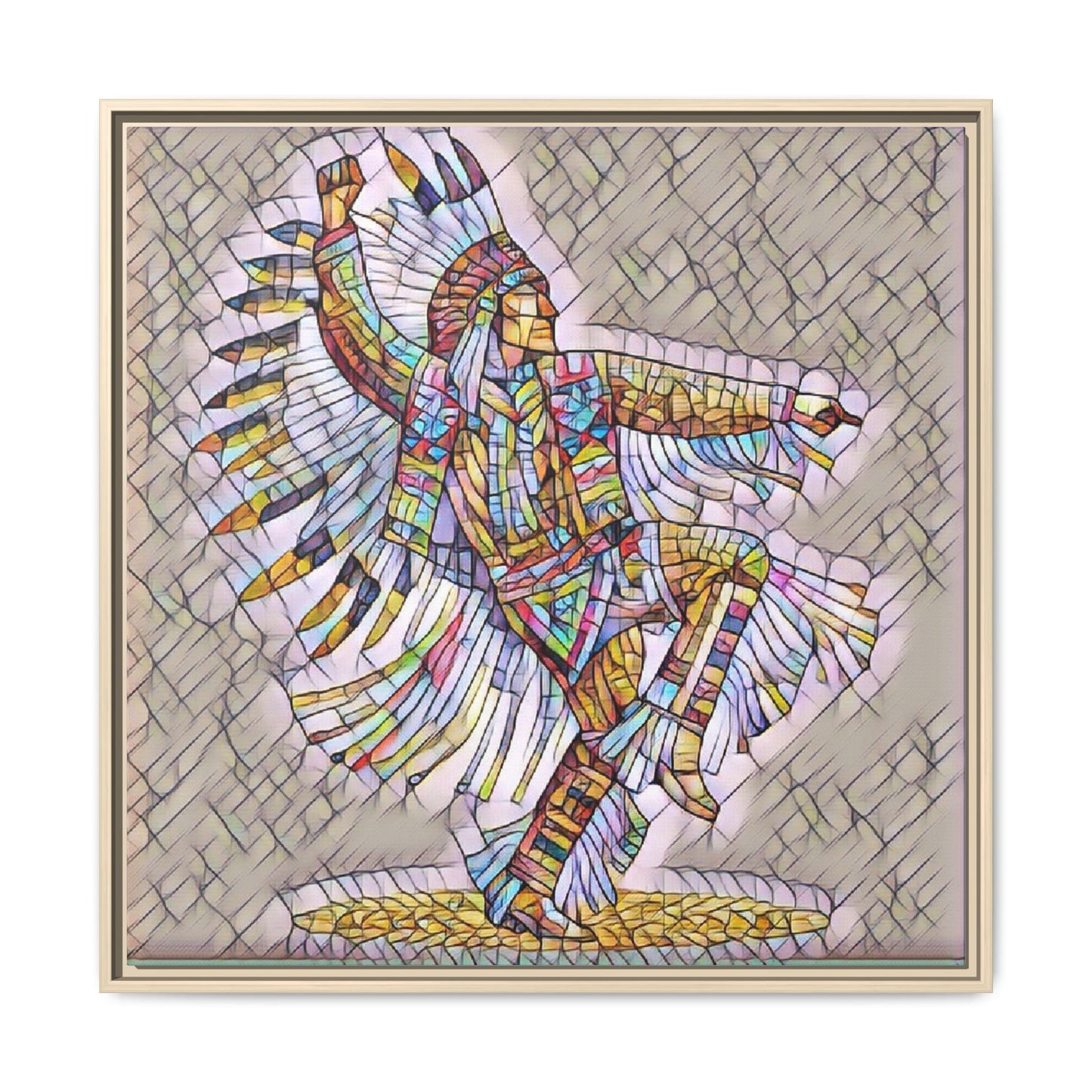 Colorful Native Dancer Framed Canvas Art — Stained Glass Style Wall Decor