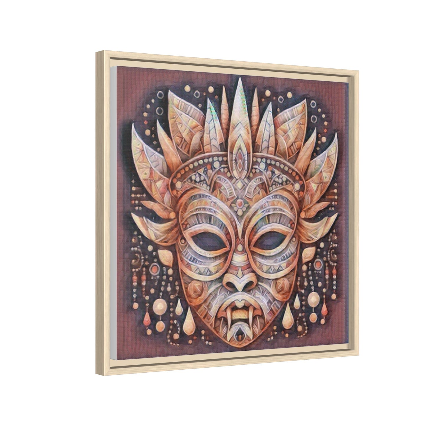 Tribal Sun Mask Framed Canvas Art — Boho Ethnic Wall Decor