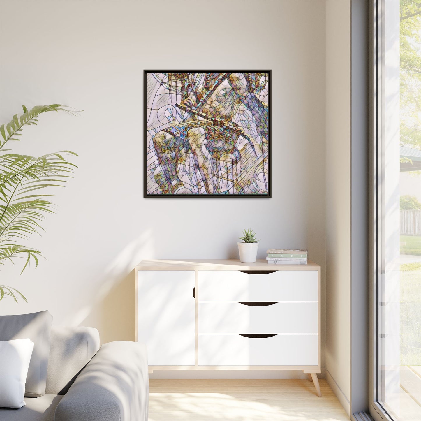 Framed Abstract Musician Canvas Art — Multi‑Color Jazz Saxophone Print
