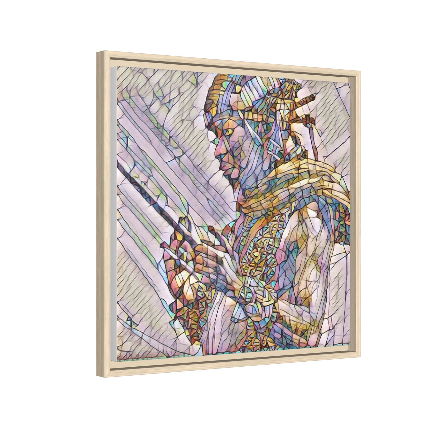 Framed Canvas Art - Colorful Tribal Warrior Portrait (Matte)