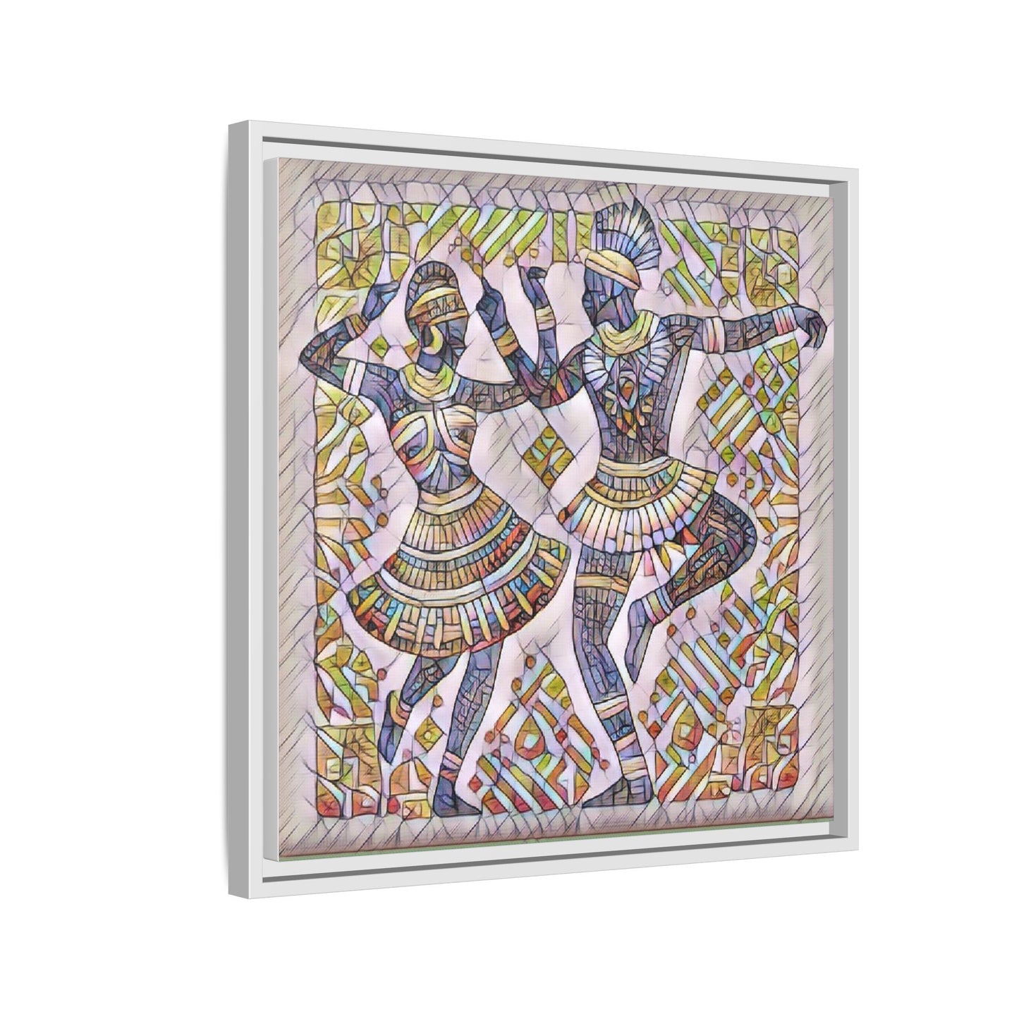 Framed Matte Canvas Print — Colorful Tribal Dancers Wall Art