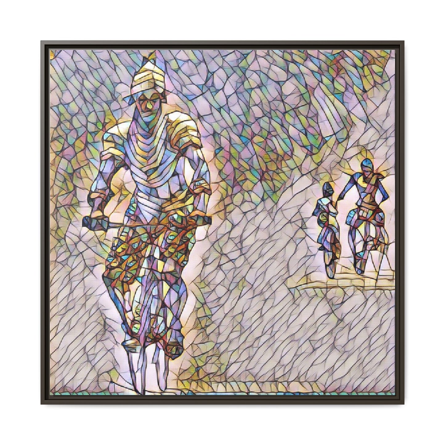 Cyclists Mosaic Matte Canvas Framed Wall Art