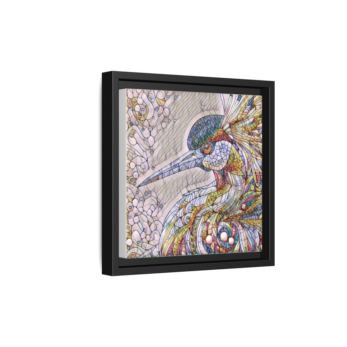 Colorful Stained-Glass Heron Matte Canvas Framed Wall Art