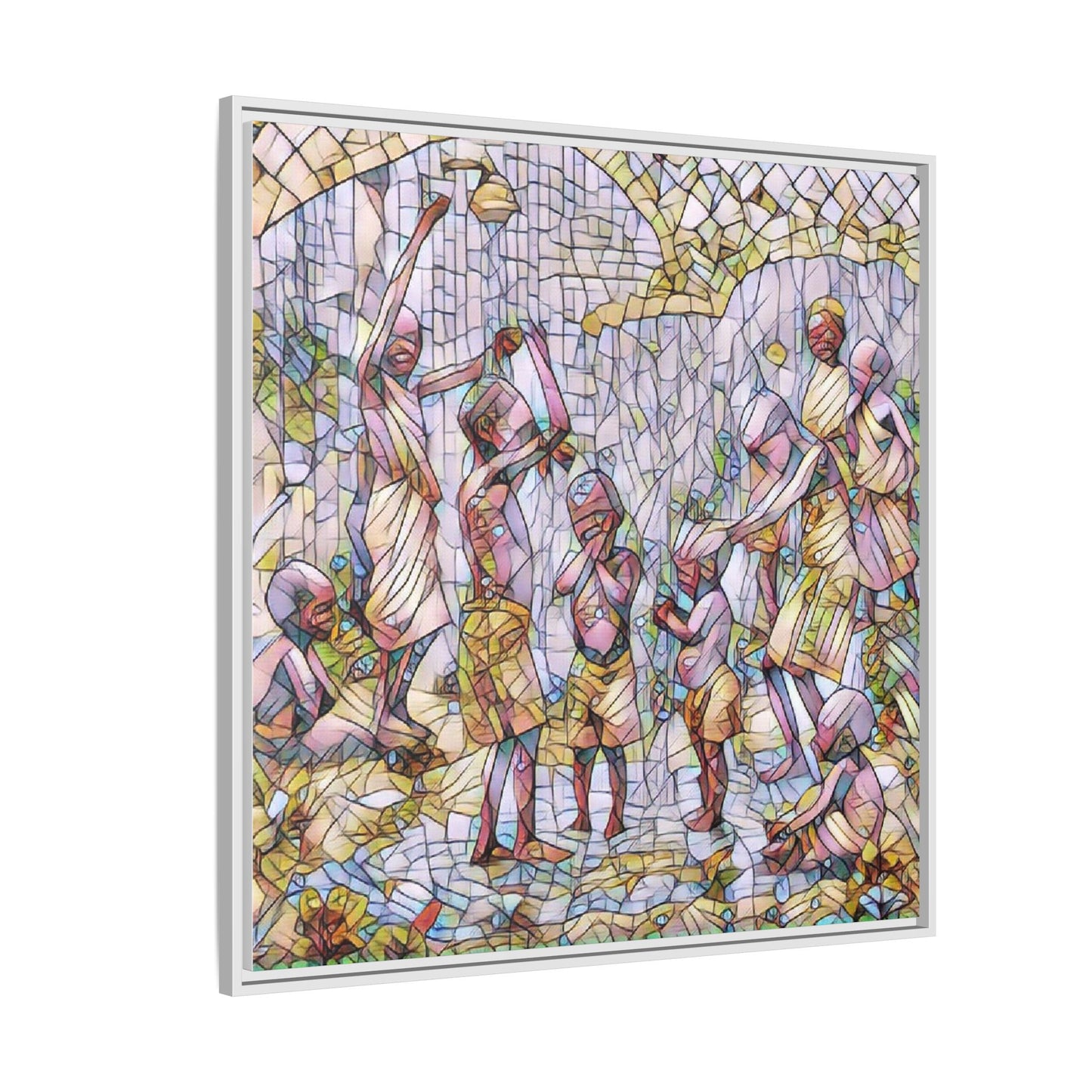 Framed Matte Canvas – Colorful Mosaic Children Playing Wall Art