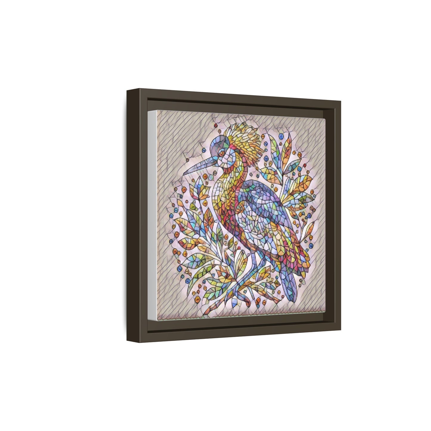 Colorful Stained-Glass Heron — Framed Matte Canvas Wall Art