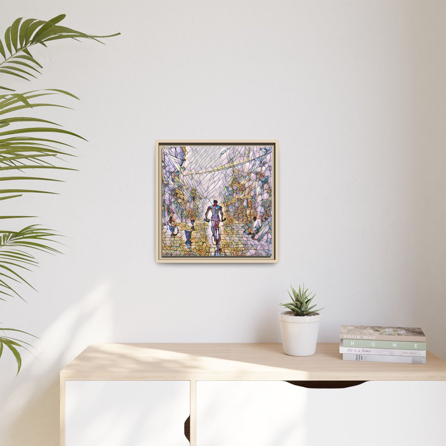 Cyclist Stained-Glass Matte Canvas Framed Wall Art