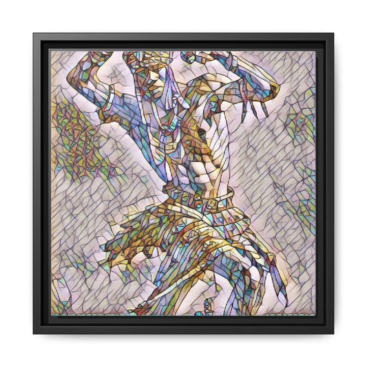 Tribal Dancer Framed Canvas Art — Colorful Stained-Glass Style Wall Decor