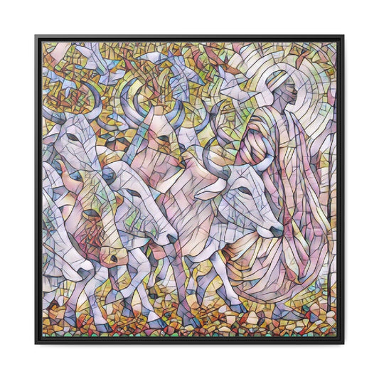 Framed Matte Canvas Art — Stained-Glass Style Cattle Herd