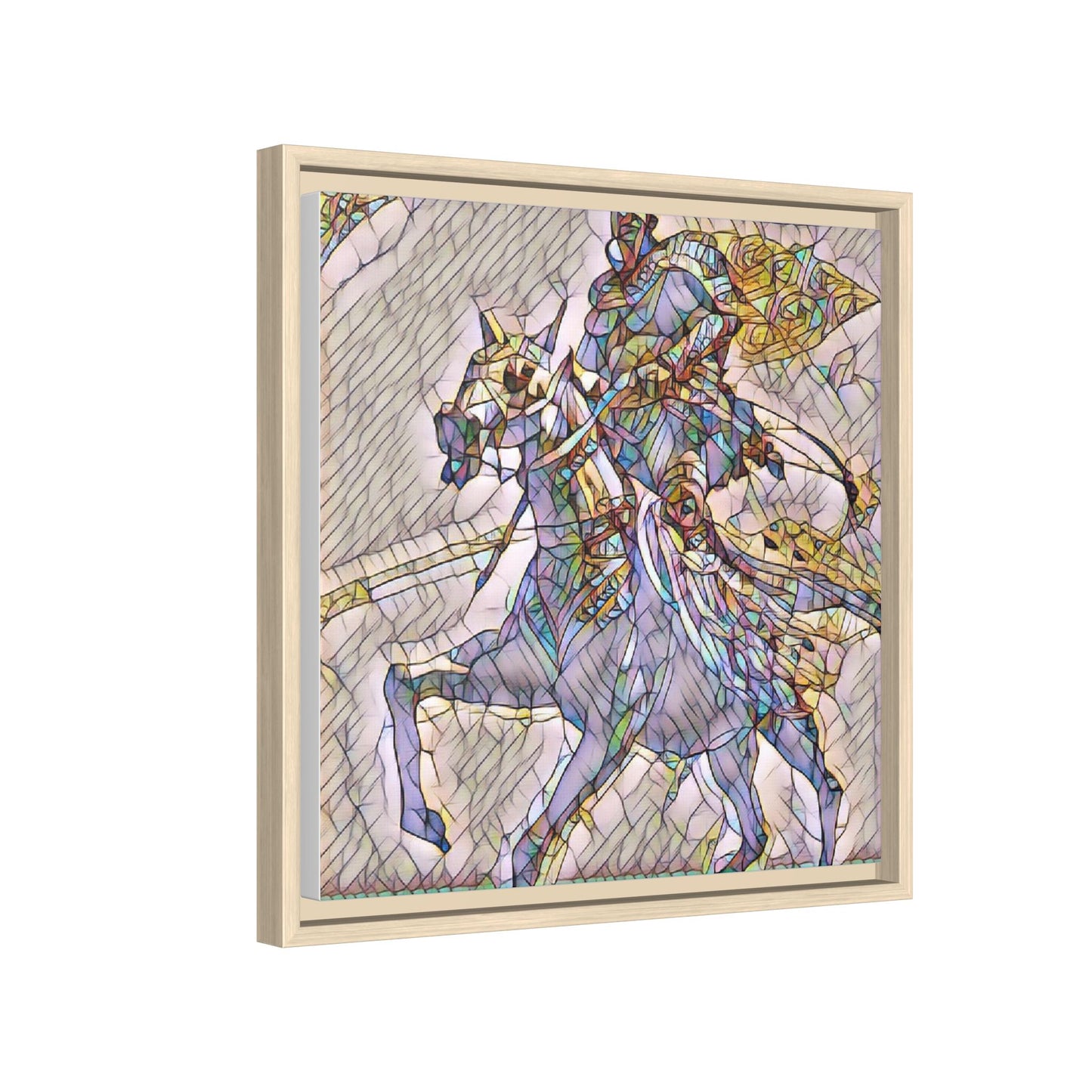 Framed Matte Canvas Art — Stained Glass Knight on Horse Fantasy Wall Decor