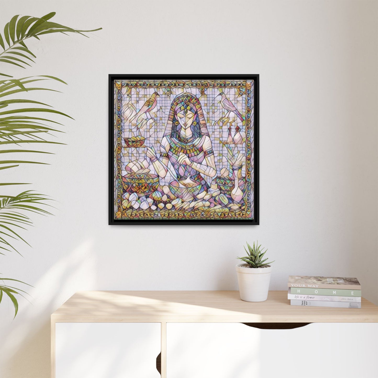 Egyptian Goddess Mosaic Framed Canvas Art