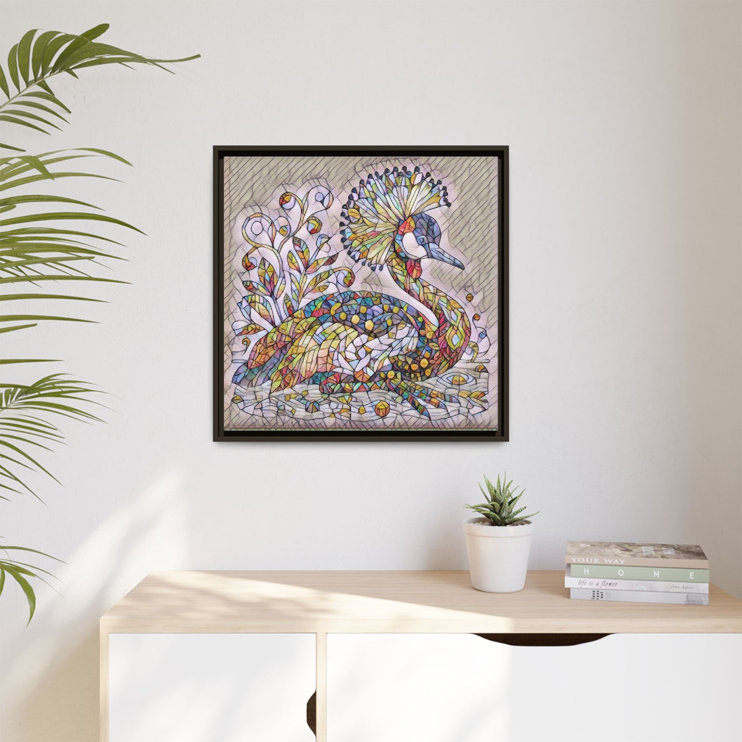 Colorful Peacock Mosaic Framed Canvas Art