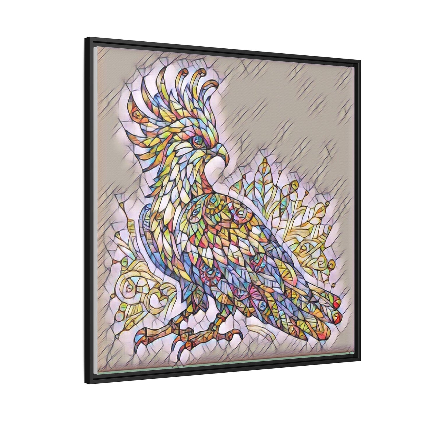 Colorful Stained-Glass Cockatoo Matte Framed Canvas
