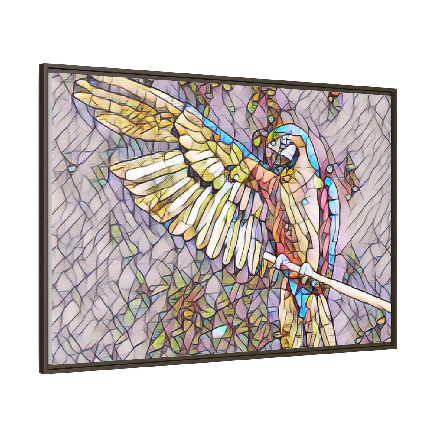 Framed Parrot Stained-Glass Art Print — Matte Canvas Wall Decor
