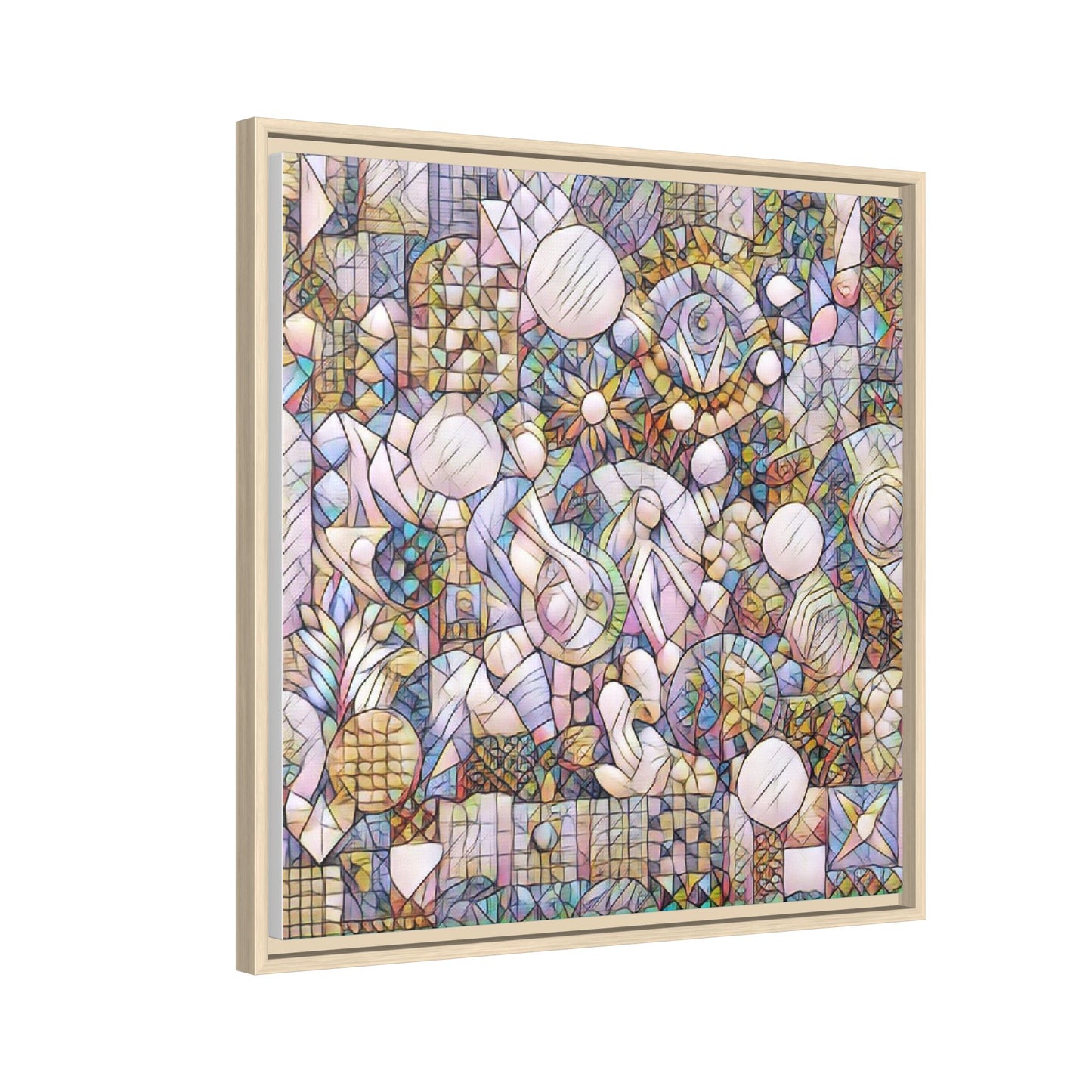 Abstract Geometric Mosaic Framed Canvas — Multicolor Modern Wall Art